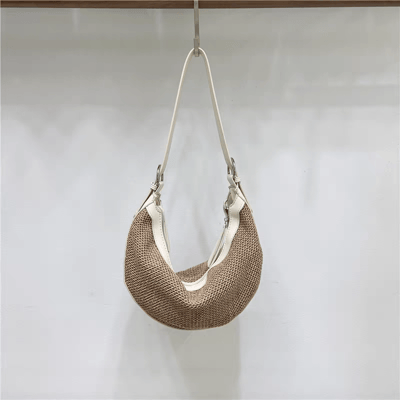 夏季拼接草編包 時尚通勤月牙單肩斜背包4