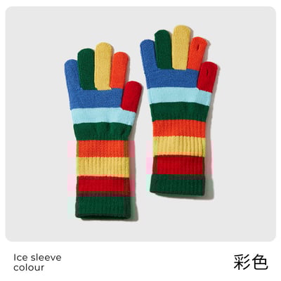 冬天也要很繽紛 韓系彩虹針織觸控手套5