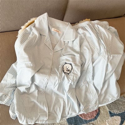 日系可愛格紋熊仔睡衣套裝5