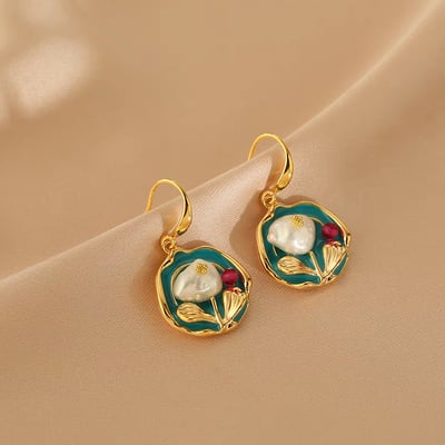 輕奢設計感油畫風耳環四入組4