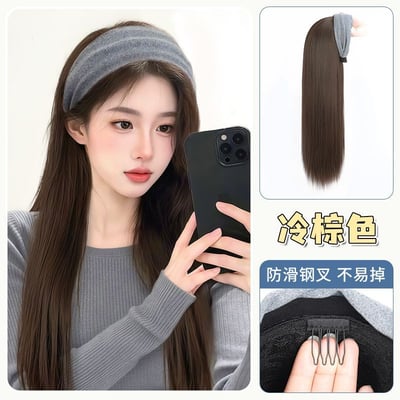 秋冬大波浪高顱頂神器 灰色髮箍假髮一體半頭套5