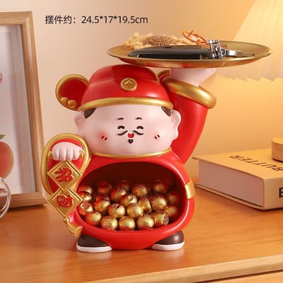 開心財神爺招財收納擺件 入戶玄關鑰匙盤・新居喬遷喜慶禮物5