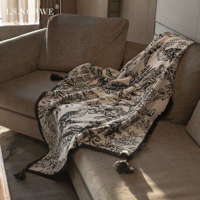 法式花鳥輕奢針織毯 沙發搭毯｜床尾午睡毛毯 (130×170cm)1