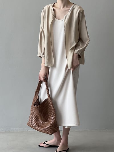 這件真的很容易被你天天拿來穿 七分袖隨性百搭一粒扣小罩衫7