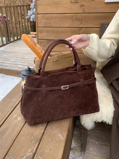 秋冬新款柔霧磨砂手提包 法式絨感復古大包7