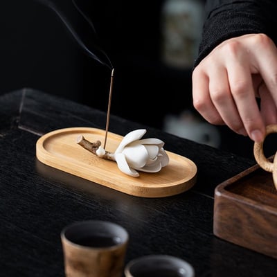 手工白玉蘭陶瓷香插 中式古風雅致線香底座1