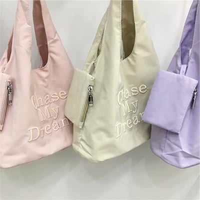 韓國同款清新馬卡龍 休閒百搭刺繡字母布袋4