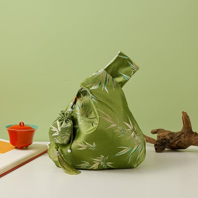 端午節禮物  竹報平安 新中式竹紋綢布手提袋6