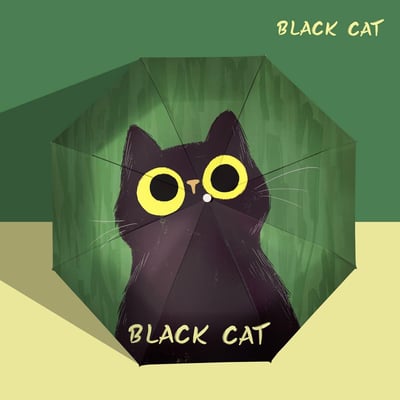 大圖黑貓綠色折疊自動晴雨傘3