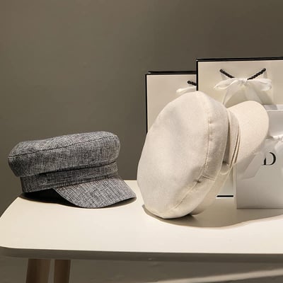 春秋棉麻平頂百搭海軍帽貝雷帽  現貨免運1