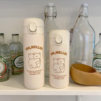 抱抱熊高顏值韓版情侶不銹鋼保溫杯 加提袋4