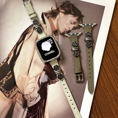 復古金屬山茶花蘋果錶帶  小蛮腰設計百搭氣質款1
