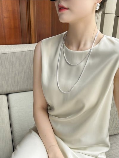 韓系極簡加長蛇骨項鍊 百搭細蛇鍊 長項鍊  金銀雙色 買一送一（金+銀）2