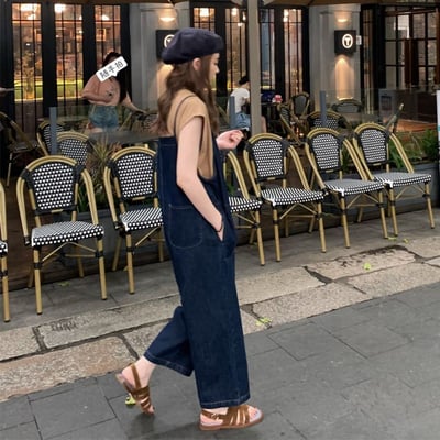 復古顯瘦寬鬆牛仔吊帶褲2