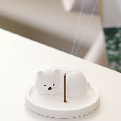 療癒系線香座  北極熊石膏香插桌面擺件3