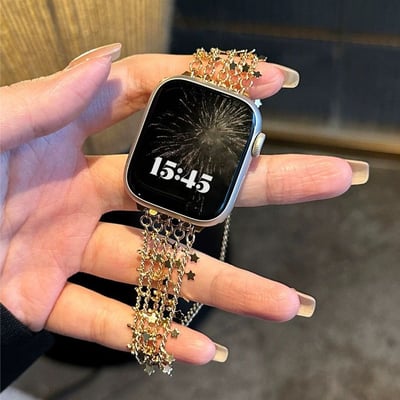 小香風星光錶帶時尚閃耀設計 金屬星星流蘇鏈 Apple Watch 錶帶2