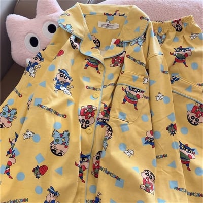 日系黃色系 卡通可愛小新睡衣套裝2