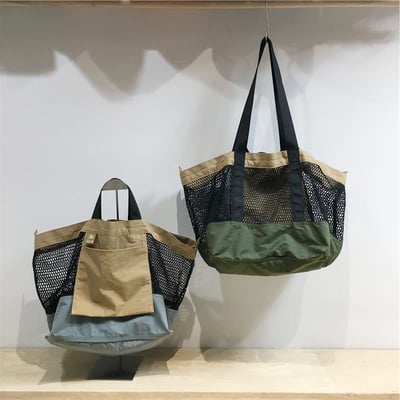 撞色網兜托特包雙面可用 輕量收納大容量購物袋2