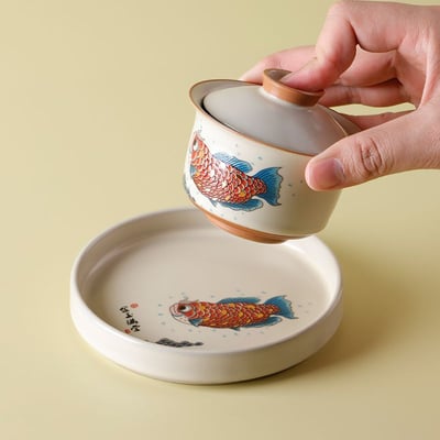 溫潤米黃 古風鯉魚金玉滿堂汝窯功夫茶具2