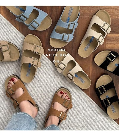 復古磨砂一字帶休閒平底拖鞋 勃肯鞋 有大尺碼  可當情侶鞋1