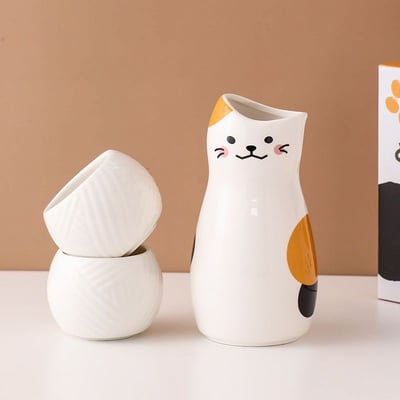 日系三花貓咪清酒套組 可愛陶瓷貓咪酒壺＋雙杯禮盒裝3