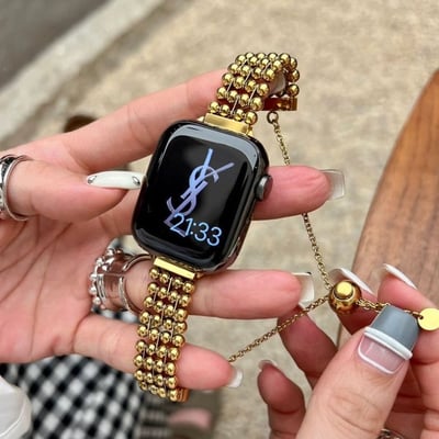 【質感升級】時尚金屬風鋼珠不鏽鋼伸縮鏈 Apple Watch 錶帶1