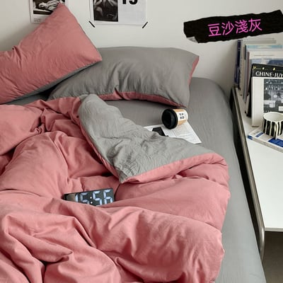 簡約雙拼色 秋季新色系水洗棉四件床包組5