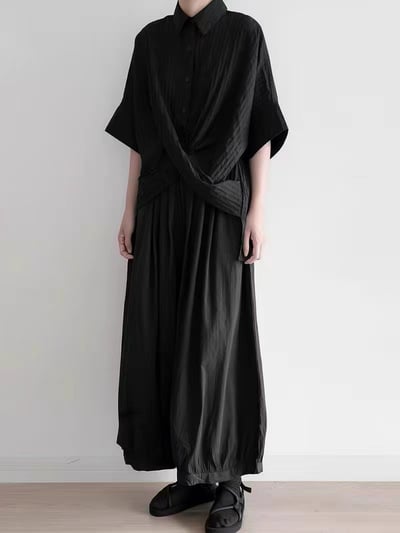 設計交叉感顯氣質條紋肌理上衣4