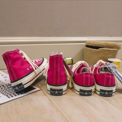 桃紅芭比粉系列帆布鞋  現貨高筒394
