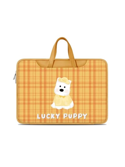 幸運小狗 黃色西高地格紋插畫風多功能旅行電腦包1