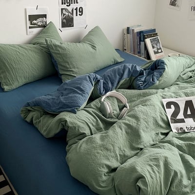 秋季新色系水洗棉四件床包組 清新綠牛仔純色有單人款1