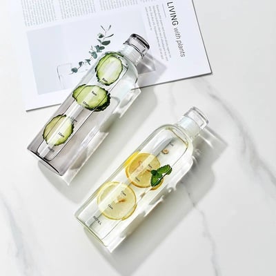 今日喝水打卡神器 時尚皮革背帶玻璃瓶  免運商品9