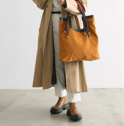 秋冬新款燈芯絨托特包 手工編繩拼接大容量單肩包2