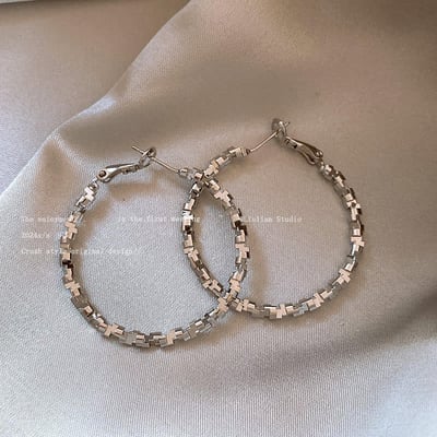 高級感銀色系 不對稱圓圈系列耳環4入組4