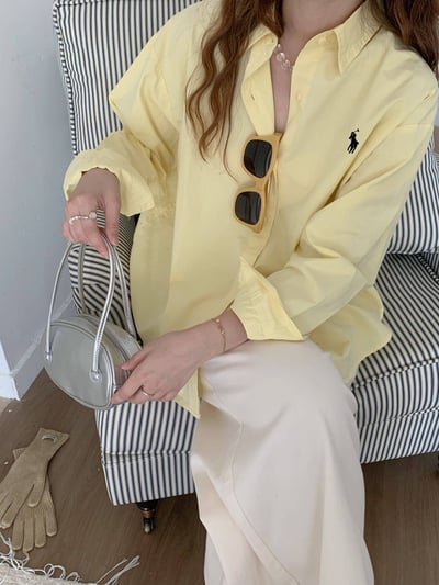 韓系法式小馬刺繡多色百搭長袖襯衫4