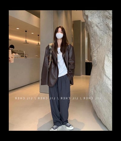 韓版復古寬鬆皮衣西裝6