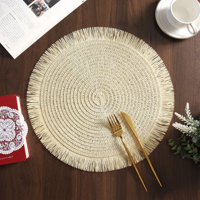 新款黃麻紙混編流蘇餐墊 天然環保高顏值隔熱墊10