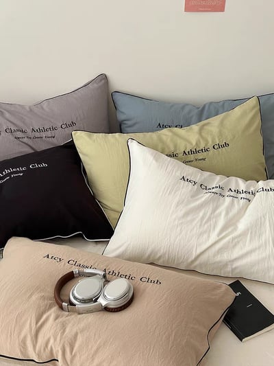 水洗ins風簡約刺繡純色枕套組8