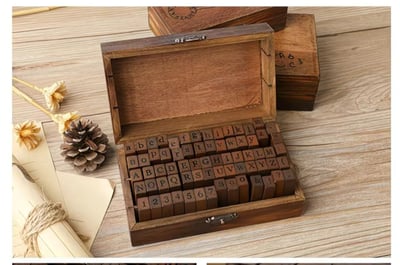 文青手作必備 復古木盒英文印章 70枚 字母×數字×符號全套1