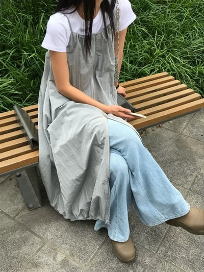 韓系chic設計感露背吊帶連衣裙3