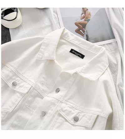 白色寬鬆bf風長袖牛仔外套2