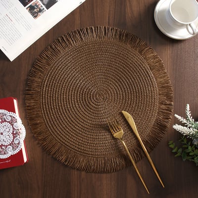 新款黃麻紙混編流蘇餐墊 天然環保高顏值隔熱墊9
