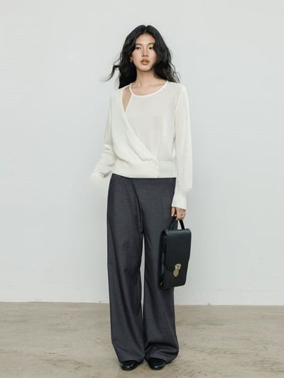 秋季新款極簡風寬鬆長袖上衣 解構設計針織衫6