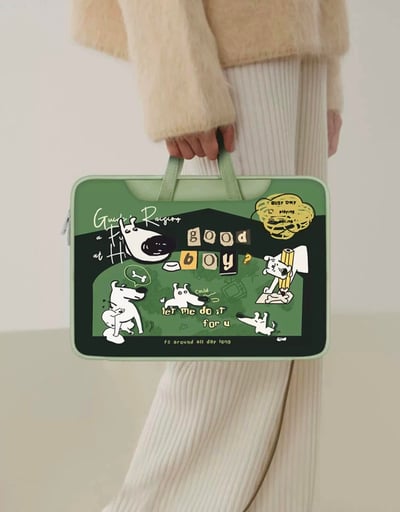 呆萌白白狗綠色系多功能旅行電腦包4