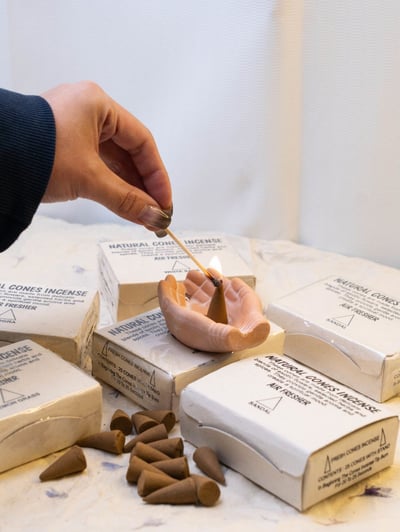 手工紅陶蓮花手香座 塔香香盤・居家療癒香插擺件3