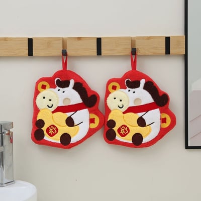 馬年限定招財擦手巾｜珊瑚絨加厚吸水 可掛式療癒卡通擦手巾3