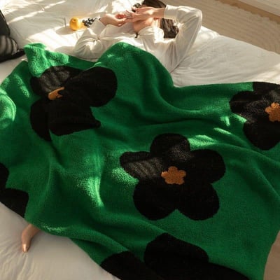 北歐風半邊絨太陽花圖案舒適毛毯被5