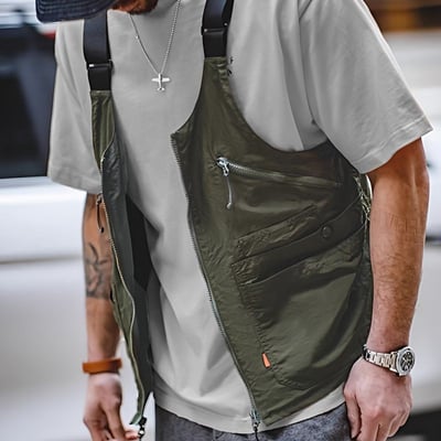 背心秒變大容量包 可折疊手提收納 日系戶外機能工裝馬甲背心2