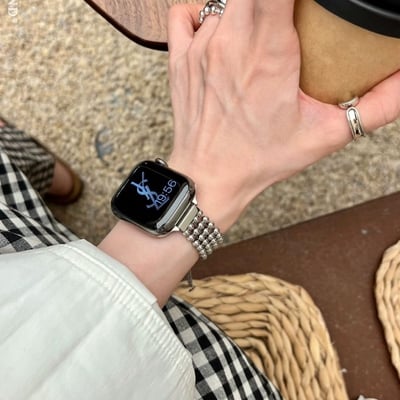 【質感升級】時尚金屬風鋼珠不鏽鋼伸縮鏈 Apple Watch 錶帶6