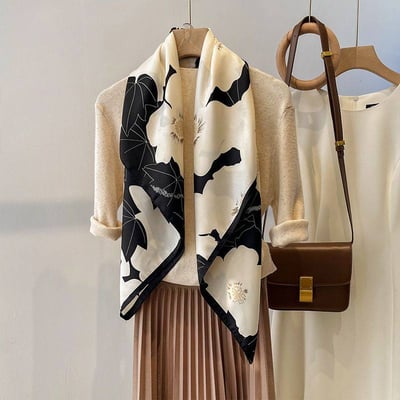 法式復古新款大牡丹花絲質方巾2